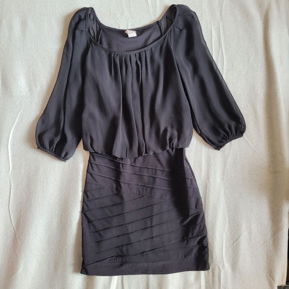B Darlin Dress Womens Small Bandage Skirt Blouson Chiffon Overlay Bodice Size M